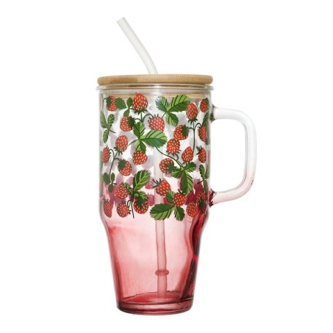 Kubek z pokrywką i słomką Soleo 650ml poziomki