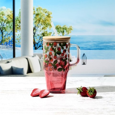 Kubek z pokrywką i słomką Soleo 650ml poziomki