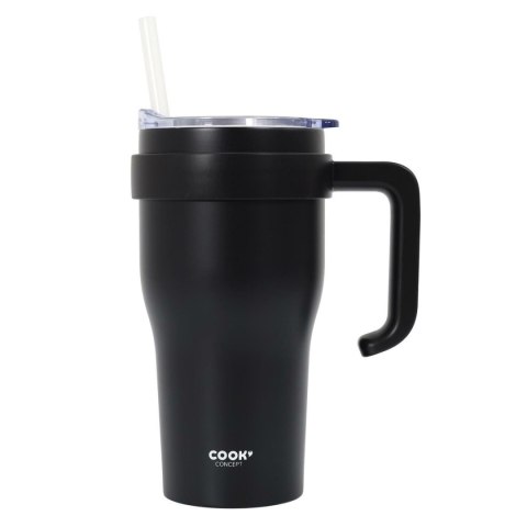 Kubek termiczny z uchwytem i słomką Miami 600ml czarny