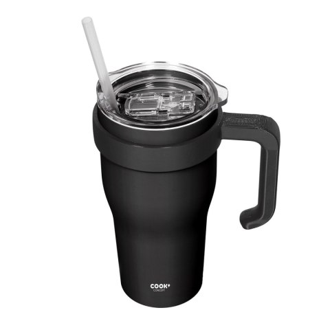 Kubek termiczny z uchwytem i słomką Miami 600ml czarny