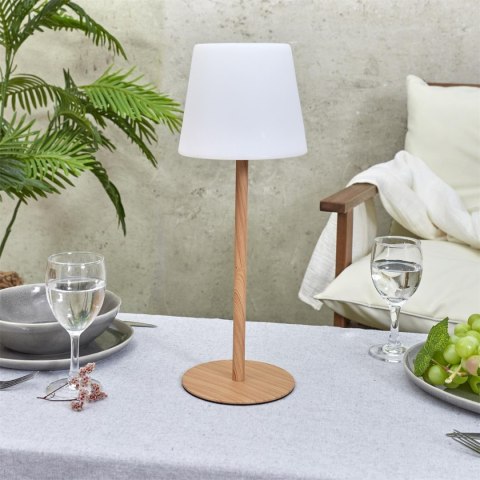 Lampa stołowa ładowana z efektem drewna