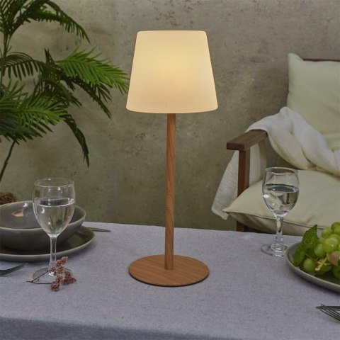 Lampa stołowa ładowana z efektem drewna