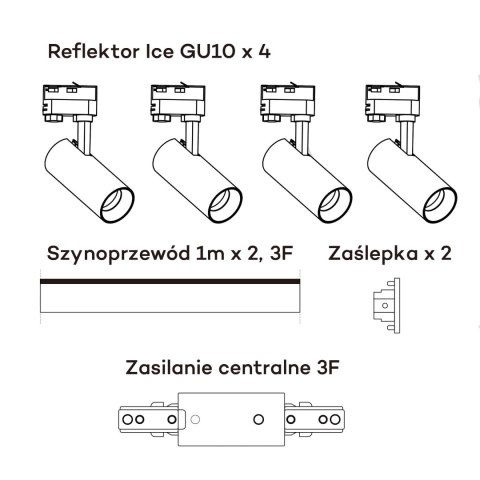 Light Prestige Zestaw oświetlenia szynowego Ice SET 3F czarny 4xGU10