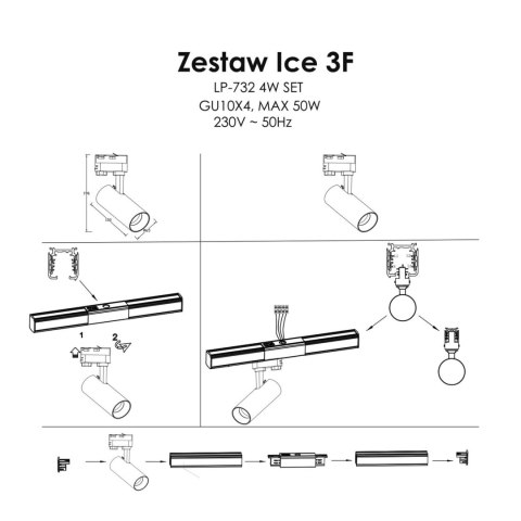 Light Prestige Zestaw oświetlenia szynowego Ice SET 3F czarny 4xGU10
