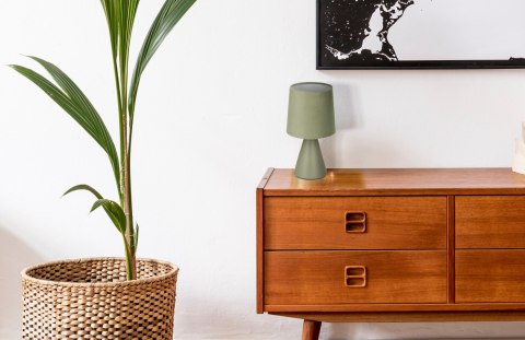 SATTI lampka stołowa szarozielona ceramiczna z abażurem E14 1x40W elegancka dekoracyjna do salonu sypialni gabinetu klasyczny st