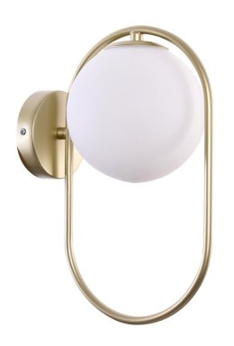 Kinkiet ścienny CORDEL elegancki - złoty mosiądzowany ring z mlecznym kloszem kulką - elegancka lampa ścienna G9 LED