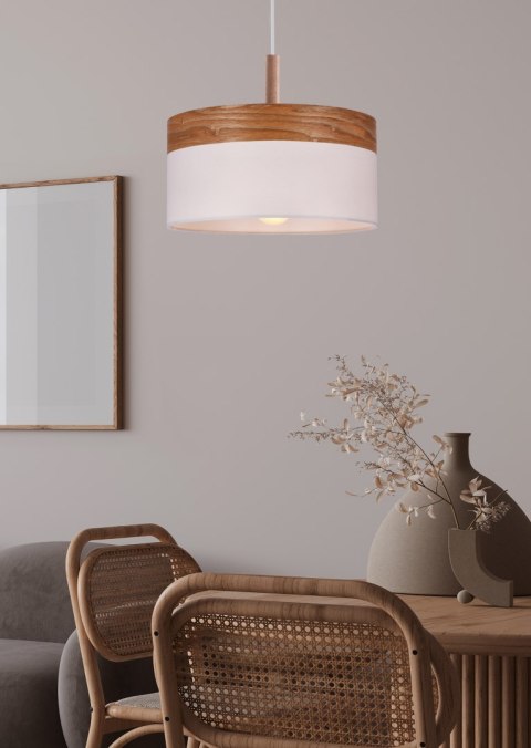 ORTO LAMPA WISZĄCA BIAŁY+DREWNIANY 1X60W E27 ABAŻUR BRĄZOWY+BIAŁY