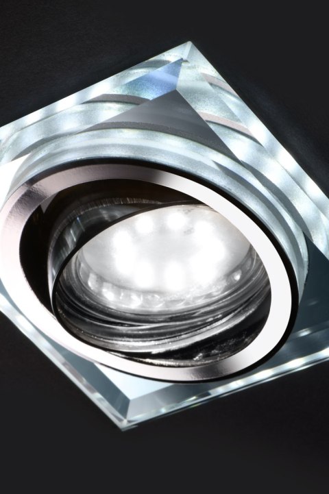 SSU-22 CH/TR+WH GU10 50W+LED SMD 2 1W BIAŁY 230V CHROM oczko sufitowe lampa sufitowa.KWADRATOWA UCHYLNA SZKŁO TRANSPARENTNE