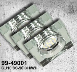 ZESTAW TRZECH OPRAW SS-16 CH/WH 3X3W GU10 LED Z ŻARÓWKĄ LED CHROM OPR. STROP. STAŁA KWADRATOWA SZKŁO BEZBARWNE