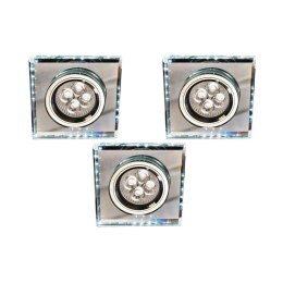 ZESTAW TRZECH OPRAW SS-22 CH/TR+WH GU10 50W+LED SMD 230V BIAŁY 2,1W CHROM OPR. STROP. STAŁA KWADRATOWA SZKŁO TRANSPARENTNE