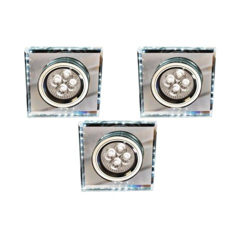 ZESTAW TRZECH OPRAW SS-22 CH/TR+WH GU10 50W+LED SMD 230V BIAŁY 2,1W CHROM OPR. STROP. STAŁA KWADRATOWA SZKŁO TRANSPARENTNE