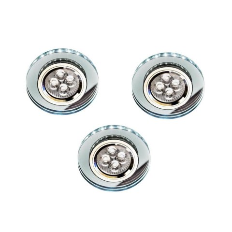 ZESTAW TRZECH OPRAW SS-23 CH/TR+WH GU10 50W+LED SMD 230V BIAŁY 2,1W CHROM OPR. STROP. STAŁA OKRĄGŁA SZKŁO TRANSPARENTNE