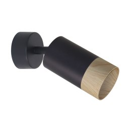 Conti kinkiet lampa ścienna 1x15W GU10 czarny metal klosz czarny z drewnem nowoczesna oprawa oświetleniowa salon sypialnia koryt