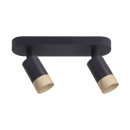 Conti lampa sufitowa 2x15W GU10 czarny metal klosze czarne z drewnem reflektory nowoczesna oprawa oświetleniowa salon sypialnia 