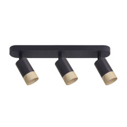Conti lampa sufitowa listwa 3x15W GU10 czarny metal klosze czarne z drewnem nowoczesna oprawa oświetleniowa salon sypialnia kuch