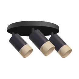 Conti lampa sufitowa plafon 3x15W GU10 czarny metal klosze czarne z drewnem nowoczesna oprawa oświetleniowa salon kuchnia sypial
