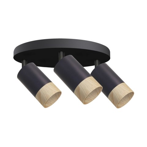 Conti lampa sufitowa plafon 3x15W GU10 czarny metal klosze czarne z drewnem nowoczesna oprawa oświetleniowa salon kuchnia sypial