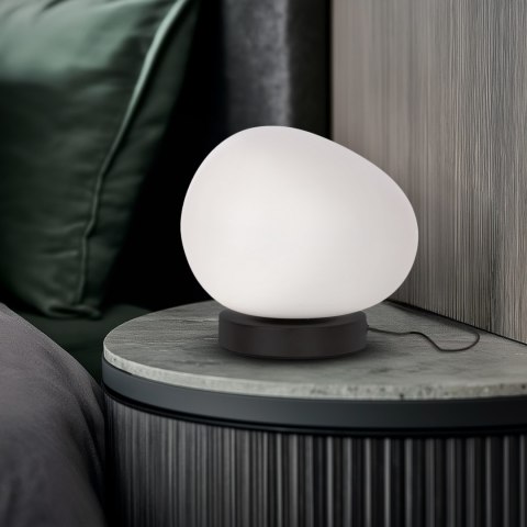 Lampa stołowa STONES minimalistyczna - biały klosz 30 cm w kształcie kamienia - skandynawska lampka na stolik nocny E27
