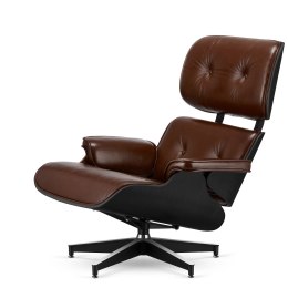 Stylowy fotel salonowy Lucera XL NEW, brązowa skóra ekologiczna, czarny dąb, czarna podstawa z chromowanymi grzbietami do salonu