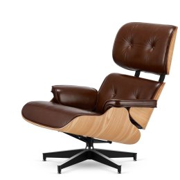 Stylowy fotel salonowy Lucera XL NEW, brązowa skóra ekologiczna, jasny dąb, czarna podstawa z chromowanymi grzbietami do salonu 
