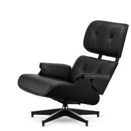 Fotel biurowy Lucera XL NEW nowoczesny Lounge Chair, czarna skóra ekologiczna, fornir Czarny Dąb, podstawa czarna z chromowanymi