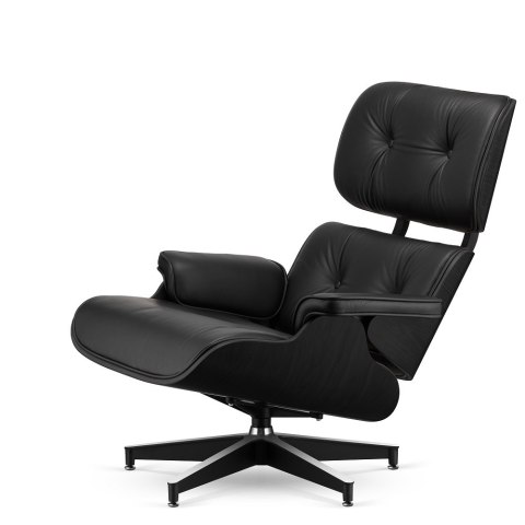 Fotel biurowy Lucera XL NEW nowoczesny Lounge Chair, czarna skóra ekologiczna, fornir Czarny Dąb, podstawa czarna z chromowanymi
