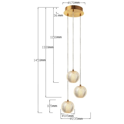 Light Prestige Diamond 3 wisząca złota
