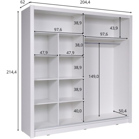 Szafa przesuwna z lustrem 204 BAKI 12 biały