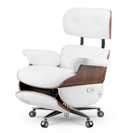 Fotel Biurowy Elektryczny Lucera w stylu Lounge Chair Biała skóra Biały