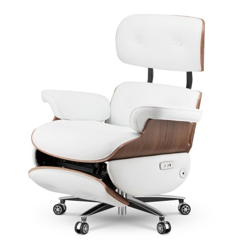 Fotel Biurowy Elektryczny Lucera w stylu Lounge Chair Biała skóra Biały