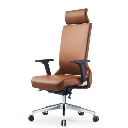 Fotel biurowy Vejle High Plus ML jasny brąz skóra ekologiczna - komfort ergonomiczny premium do pracy