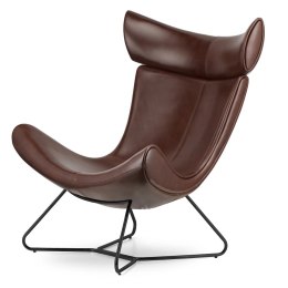Fotel Larvik industrialny brązowy, skóra naturalna, czarna podstawa, elegancki fotel premium