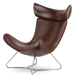 Fotel Larvik brązowy skóra naturalna, fotel ergonomiczny wypoczynkowy, styl nowoczesny, srebrna industrialna podstawa