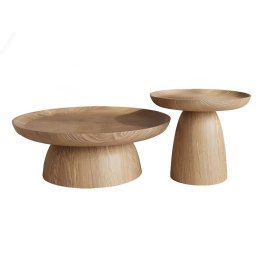 Tynset KS zestaw okragłych drewnianych stolików kawowych Jasny orzech