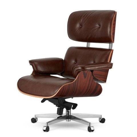 Fotel Biurowy Lucera XL w stylu Lounge Chair Brązowa Skóra Brazylijski palisander