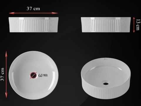 Umywalka nablatowa ryflowana VIRA 37cm biała do łazienki