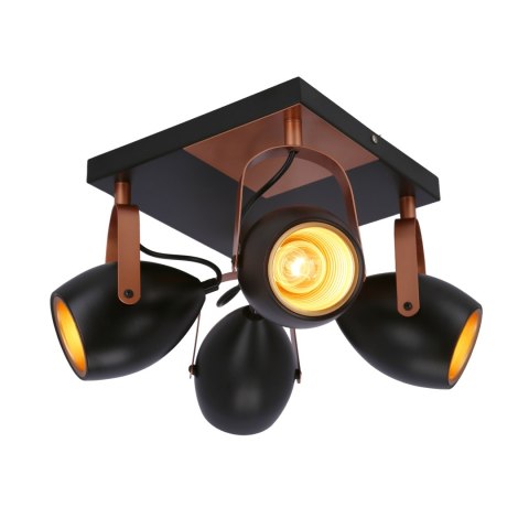 Anica lampa sufitowa plafon czarny 4x40w e14 odbłyśnik złoty