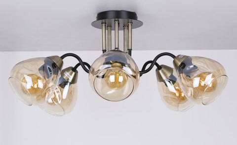 Unica lampa sufitowa czarny+złoty 5x40w e27 klosz dymiony