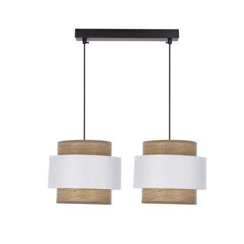 Lampa wisząca Forni 2xE27 40W czarna, abażury biały i orzechowy nowoczesna do kuchni, jadalni, salonu, metalowa z tkaniną