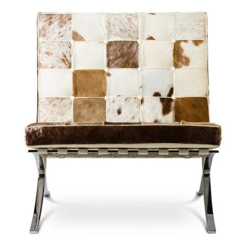 Nowoczesny fotel Loreto z podnóżkiem brązowy - pikowany, chromowana podstawa, styl industrialny