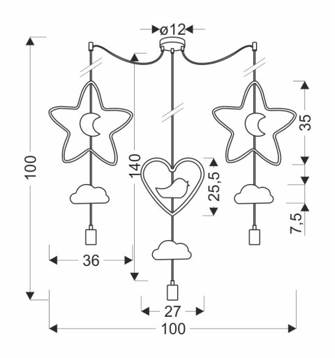 Trio shs p lampa wisząca czarny 3x20W E27 iq kids multi kolor