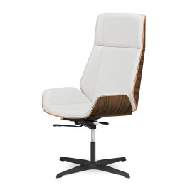 Fotel biurowy Timo High ergonomiczny premium - biała skóra ekologiczna, Jasny Palisander, czarna podstawa stała, stylowy gabinet