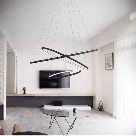 Lampa wisząca Ledowe Okręgi No.3 100cm 4k czarna Dali