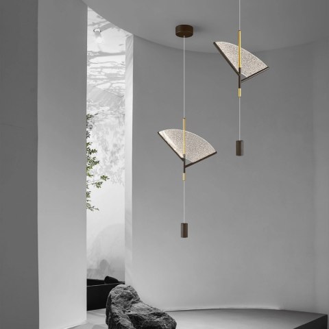 Designerska nowoczesna lampa wisząca LED 3000K japandi złota brązowa Sensu