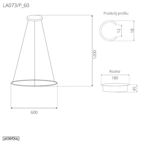Lampa wisząca Ledowe Okręgi No.1 60cm 4k Różowe Złoto Dali