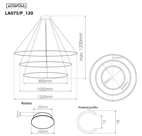 Lampa wisząca Ledowe Okręgi No.3 120cm 3k miedziana pilot