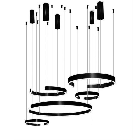 Lampa wisząca czarna 5 okręgów 264W DL-I02 + Pilot LARA