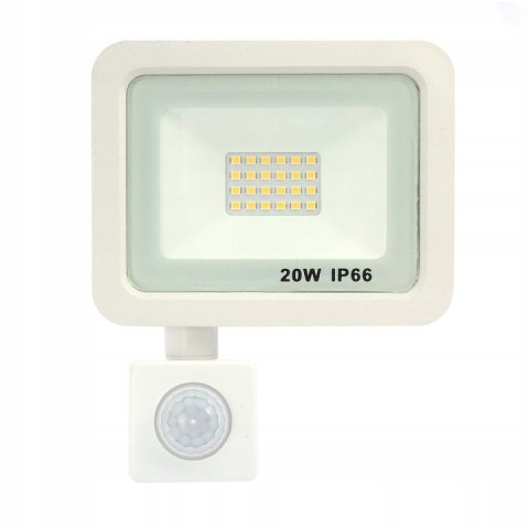 NAŚWIETLACZ Z CZUJNIKIEM RUCHU BIAŁY 20W B.NEUTRALNA 4000K
