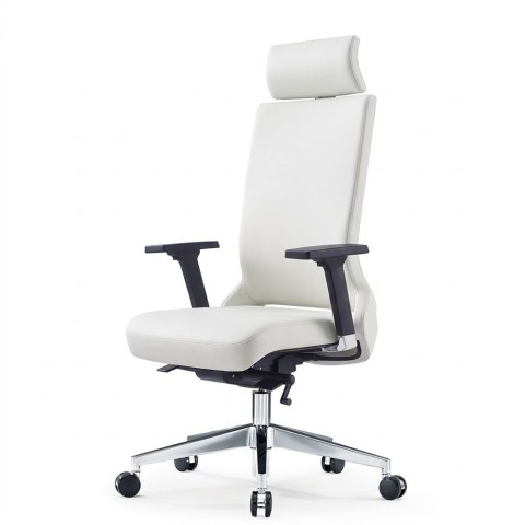 Fotel Vejle High Plus ML do biura biały - przód skóra naturalna, tył ekoskóra, komfort i elegancja