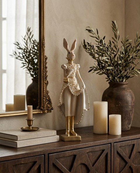Figurka dekoracyjna SHP RABBIT beżowa / złota